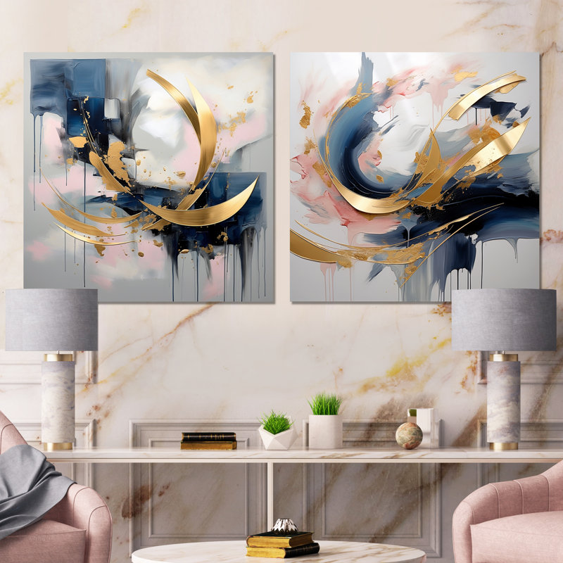 Mercer41 Golden Blue Abstract Whirls Of Serenity I - Abstract